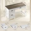 Computer Desk with 3 Drawers, Farmhouse Home Office Desk with File Drawer and Wood Grain Top for Small Spaces, White