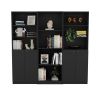 Hialeah 3 Piece Home Bookcase set, 74" Wide with 10 Shelves and Two Double-Door Cabinet , Living Room Set Set Black