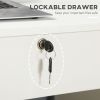 Home Office Desk with Storage, Computer Desk with Lockable Drawer and Open Compartment, White