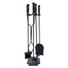 5 Pcs Iron Fireplace Tools Set in Handle Wrought Iron; Fire Tool Set with Log Holder Fire Pit Stand; Black