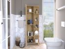 Urano Mirror Linen Cabinet; Four Interior Shelves; Five External Shelves -Light Oak