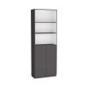 Home 2-Door Bookcase, Modern Storage Unit with Dual Doors and Multi-Tier Shelves -Matt Gray / White -Office