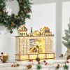 HOMCOM Christmas Advent Calendar, Light Up Table Xmas Wooden Store Holiday Decoration with Countdown Drawer, Village, for Kids and Adults, Natural