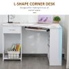 L-Shaped Desk with Keyboard Tray, Computer Corner Desk for Small Space with Shelves, Drawer, CPU Stand, Home Office Writing Table, White