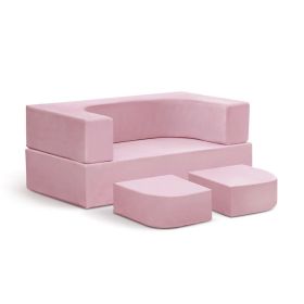 4PCS Modular Kids Play Couch Filled with 100% 28D Sponge,Toddler Nugget Convertible Couch (Color: Pink)