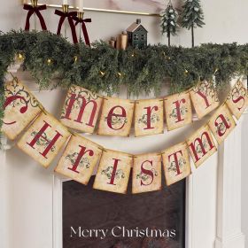 Christmas Decorations - Vintage Merry Christmas Banner - Retro Nostalgic Traditional Old Fashioned Victorian Xmas Holiday Clearance Decor for Indoor H (Color: Multicolor)