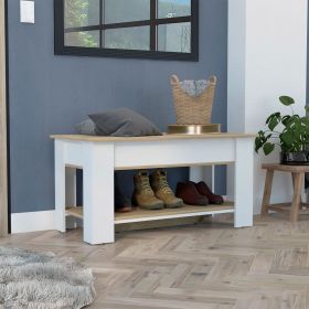Saturn Storage Table, Four Legs, Lower Shelf (Color: White / Light Oak)