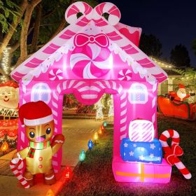 7 FT Christmas Inflatable Gingerbread House Archway Decoration (Color: Gingerbread House Pink)