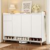 ON-TREND Sleek and Contemporary Shoe Cabinet with Adjustable Shelves, Minimalist Home Organizer with Solid Wood Legs, Storage Sideboard for Entryway
