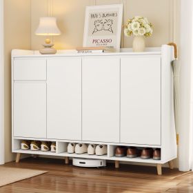 ON-TREND Sleek and Contemporary Shoe Cabinet with Adjustable Shelves, Minimalist Home Organizer with Solid Wood Legs, Storage Sideboard for Entryway (Color: as Pic)