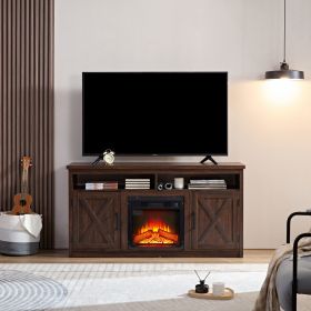Farmhouse TV Media Stand, Large Barn Inspired Home Entertainment Console, with 18" Fireplace Insert, for TV Up to 65'' (Color: Espresso, Material: MDF)