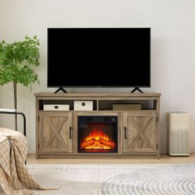 Farmhouse TV Media Stand, Large Barn Inspired Home Entertainment Console, with 18" Fireplace Insert, for TV Up to 65'' (Color: Gray Wash, Material: MDF)