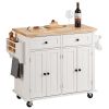 VEVOR Kitchen Island Cart with Solid Wood Top, 35.4" Width Mobile Carts with Storage Cabinet, Rolling Kitchen Table with Spice Rack, Towel Rack