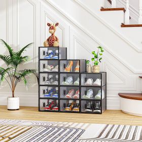 6/12/18/24/36PCS Stackable Shoe Storage Cabinet with Clear Front Door Plastic Sneaker Organizer Box for Entryway Closet or Bedroom Dustproof Shoe Case (size: 12PCS)