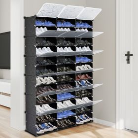 12-Tier Portable 72 Pair Shoe Rack Organizer 36 Grids Tower Shelf Storage Cabinet Stand Expandable for Heels Boots Slippers Black (Color: Black)
