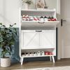 Large Shoe Cabinet with 2 Flip Drawers, Shoe Storage Cabinet for Entryway Slim, Hidden Shoe Storage with Open Shelf