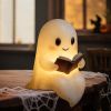 Christmas Ghost Reading Book Lamp, Cute Ghost Figurine Statue, Christmas Decoration for Gift Props Tabletop Bookshelf Home Decor