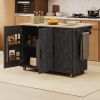 51.2"W Geometric Twill Stripe Textured Design Kitchen Island with Drop Leaf, Farmhouse Kitchen Island on Wheels with Internal Storage Rack
