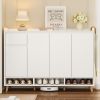ON-TREND Sleek and Contemporary Shoe Cabinet with Adjustable Shelves, Minimalist Home Organizer with Solid Wood Legs, Storage Sideboard for Entryway